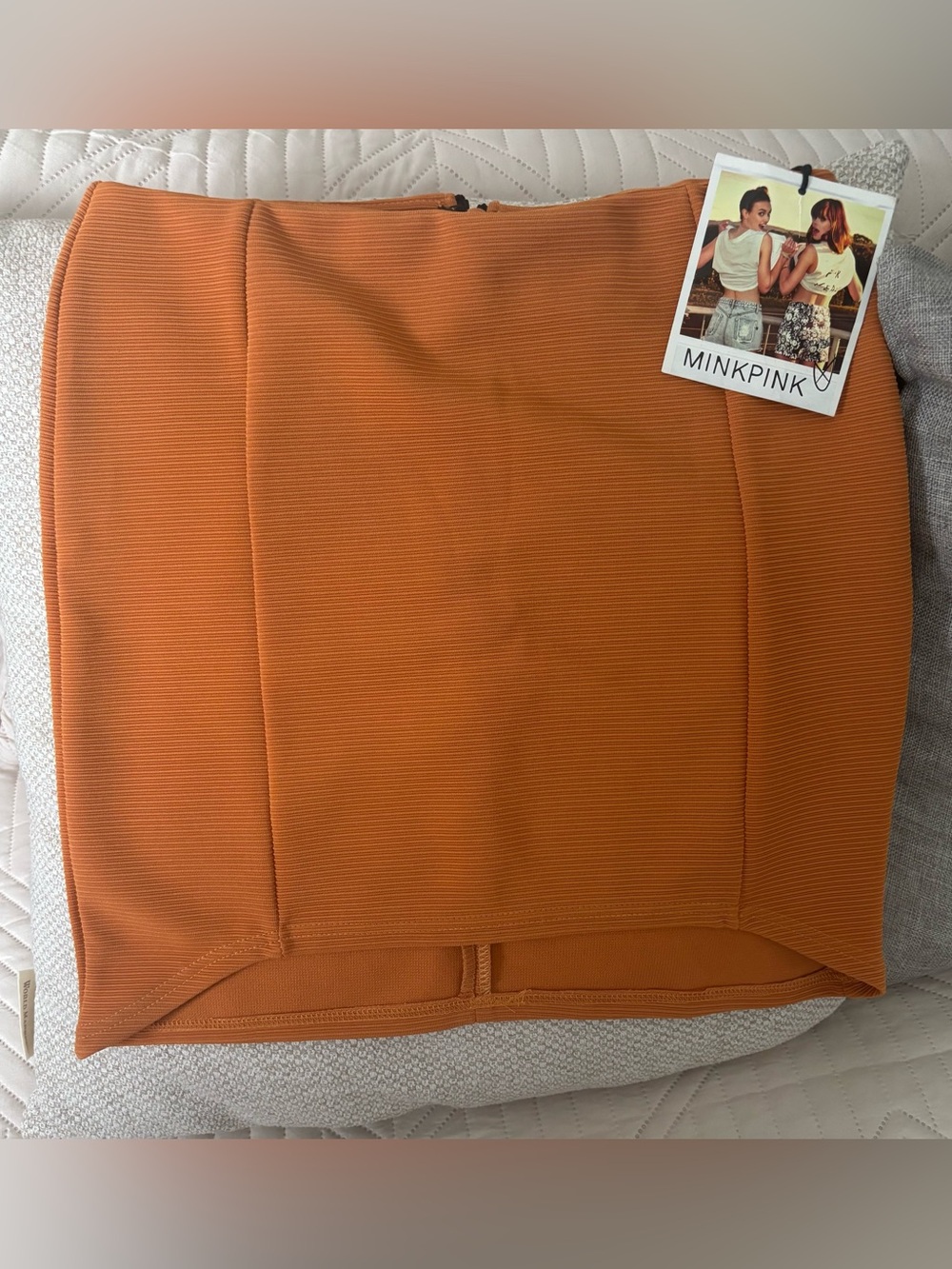 NWT MINKPINK Textured Bodycon Mini Skirt | Size Medium | Mandarin Orange